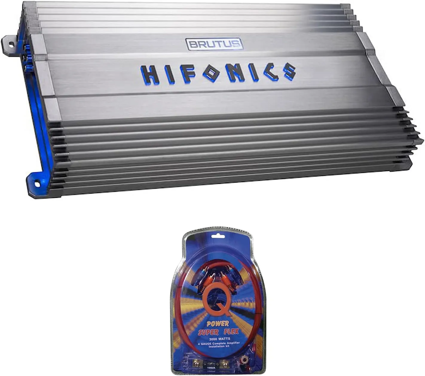 Hifonics BG-1000.4 Brutus Gamma 4 Channel 100 Watt Car Audio System Subwoofer Speaker Amplifier and QPower Super Flex 4 Gauge Amp Wiring Kit