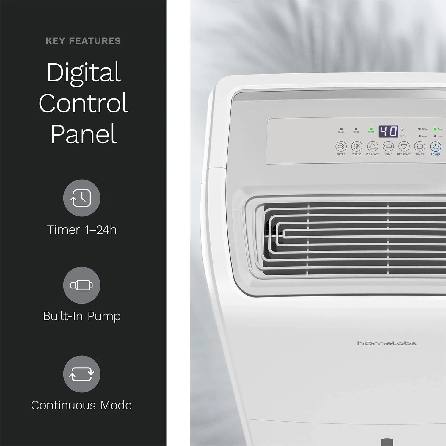 hOmeLabs 3500 Sq. Ft. Dehumidifier with Pump - Ideal for Medium to Large Rooms and Home Basements - Powerful Moisture Removal and Humidity Control - 40 Pint Capacity