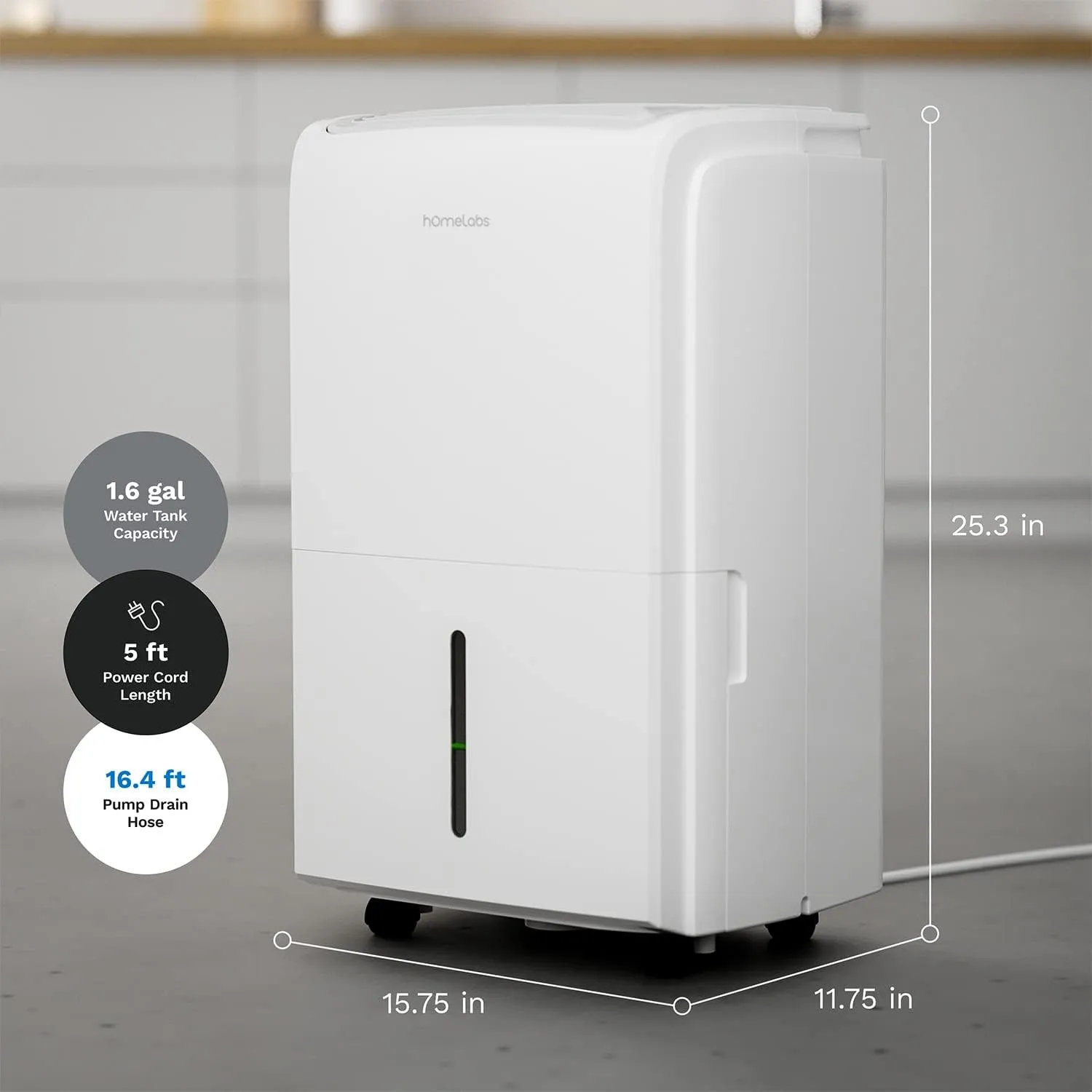 hOmeLabs 3500 Sq. Ft. Dehumidifier with Pump - Ideal for Medium to Large Rooms and Home Basements - Powerful Moisture Removal and Humidity Control - 40 Pint Capacity