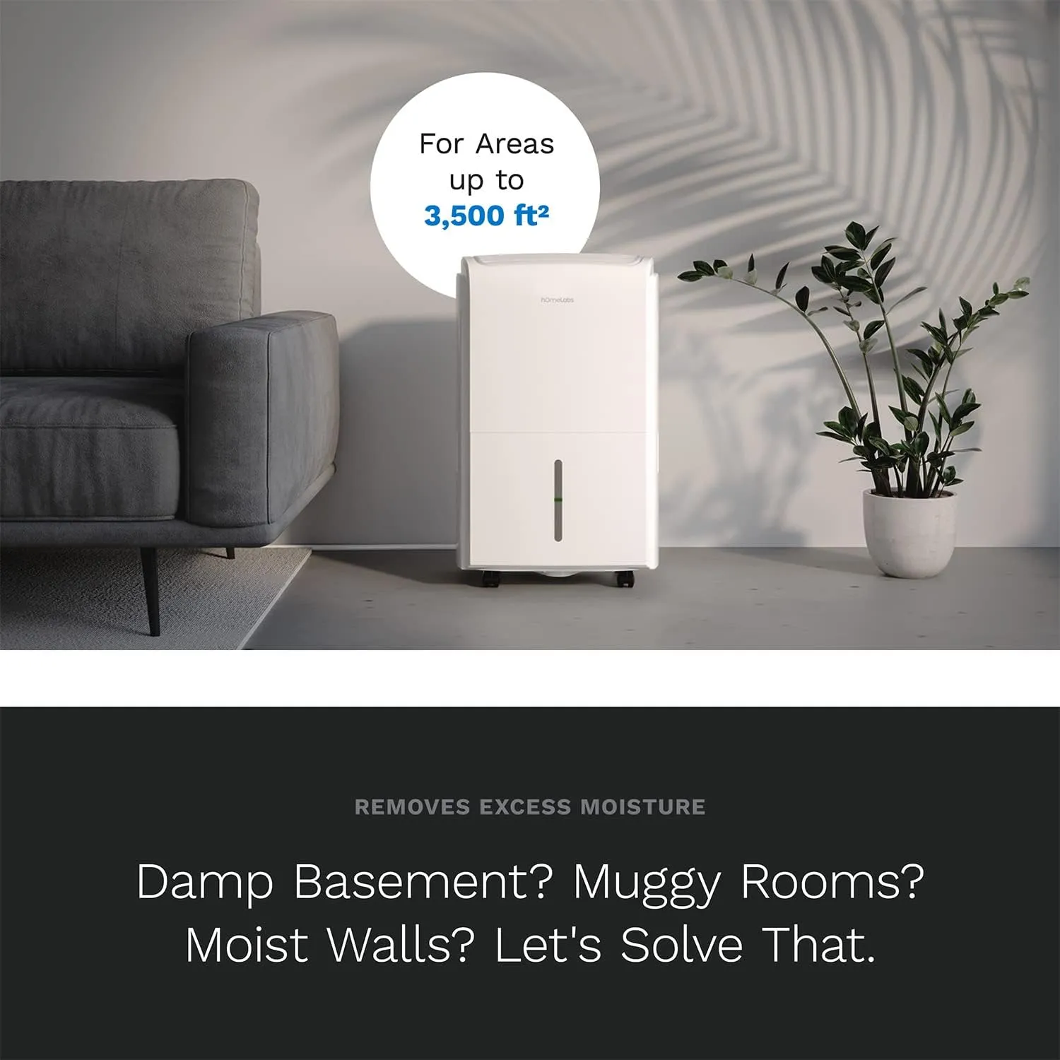 hOmeLabs 3500 Sq. Ft. Dehumidifier with Pump - Ideal for Medium to Large Rooms and Home Basements - Powerful Moisture Removal and Humidity Control - 40 Pint Capacity