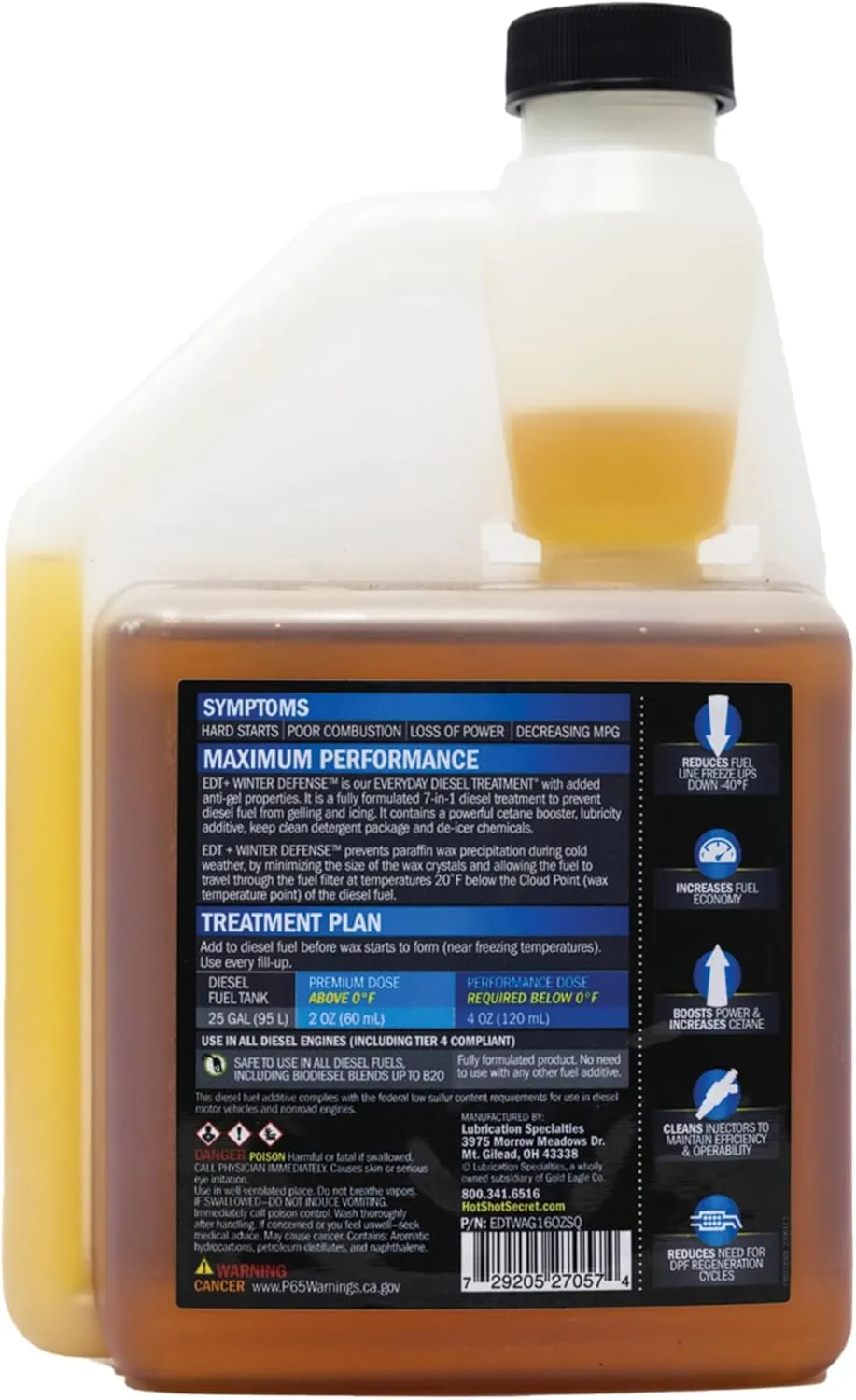 Hot Shot's Secret EDT  Winter Defense 16oz, 7-in-1 Anti-Gel Diesel Fuel Additive – Prevents Gelling, Protects Fuel System, Diesel Additive Improves Cold Starts, Boosts Cetane