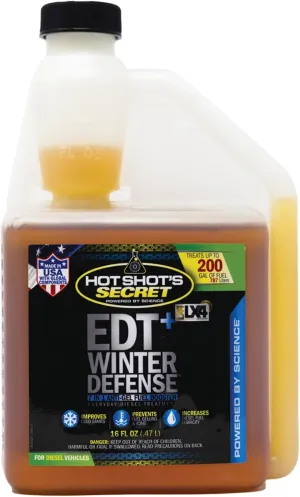 Hot Shot's Secret EDT  Winter Defense 16oz, 7-in-1 Anti-Gel Diesel Fuel Additive – Prevents Gelling, Protects Fuel System, Diesel Additive Improves Cold Starts, Boosts Cetane