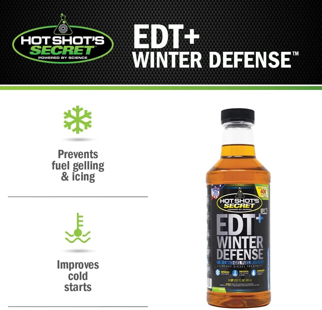 Hot Shot's Secret EDT  Winter Defense 16oz, 7-in-1 Anti-Gel Diesel Fuel Additive – Prevents Gelling, Protects Fuel System, Diesel Additive Improves Cold Starts, Boosts Cetane