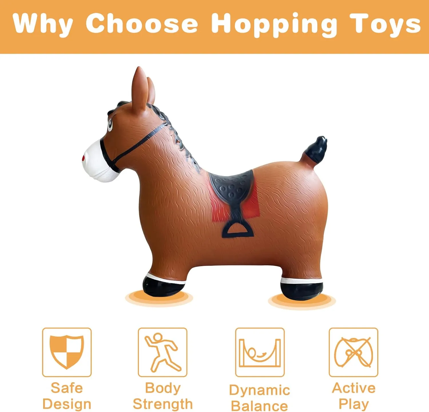 HotMax Bouncy Horse, Inflatable Bouncing Animals Hopper for Toddlers or Kids, Ride on Rubber Jumping Toys for Boy or Girl Birthday Gift (Horse)