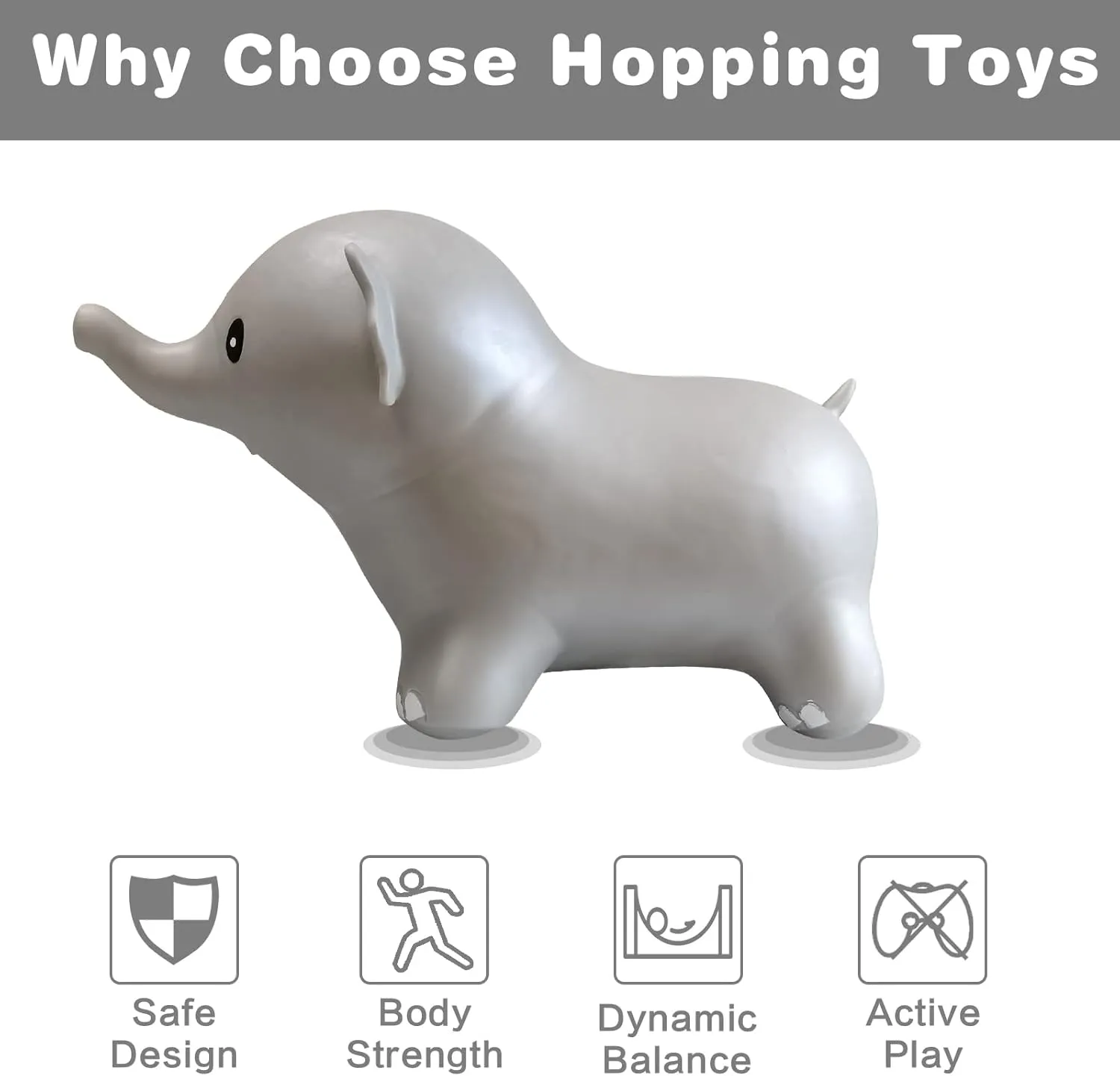 HotMax Bouncy Horse, Inflatable Bouncing Animals Hopper for Toddlers or Kids, Ride on Rubber Jumping Toys for Boy or Girl Birthday Gift(Grey Elephant)