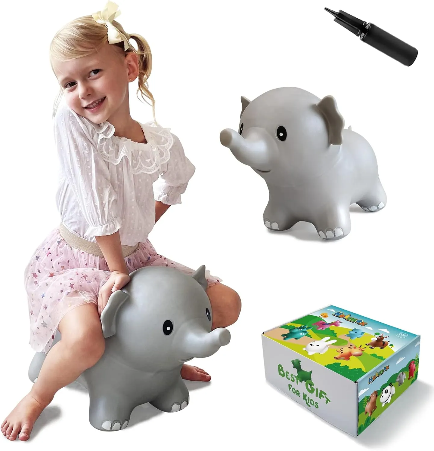 HotMax Bouncy Horse, Inflatable Bouncing Animals Hopper for Toddlers or Kids, Ride on Rubber Jumping Toys for Boy or Girl Birthday Gift(Grey Elephant)