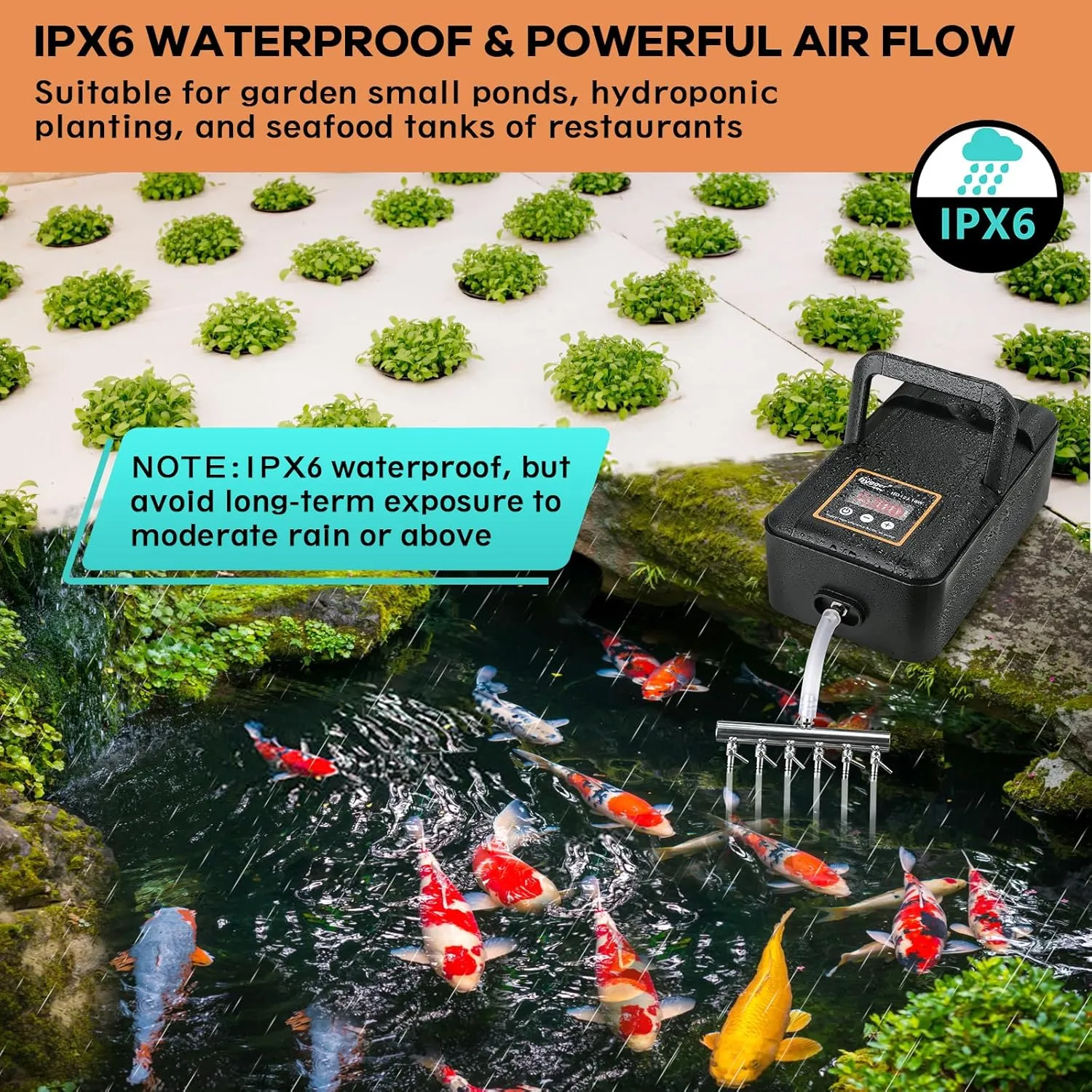 hygger IPX6 Rechargeable Aquarium Pond Air Pump, Powerful Quiet Tank Air Pump with Hose Air Stone Check Valve Adjustable Flow Diverter Valve for Fishing Yacht/Power Outages/Hydroponic