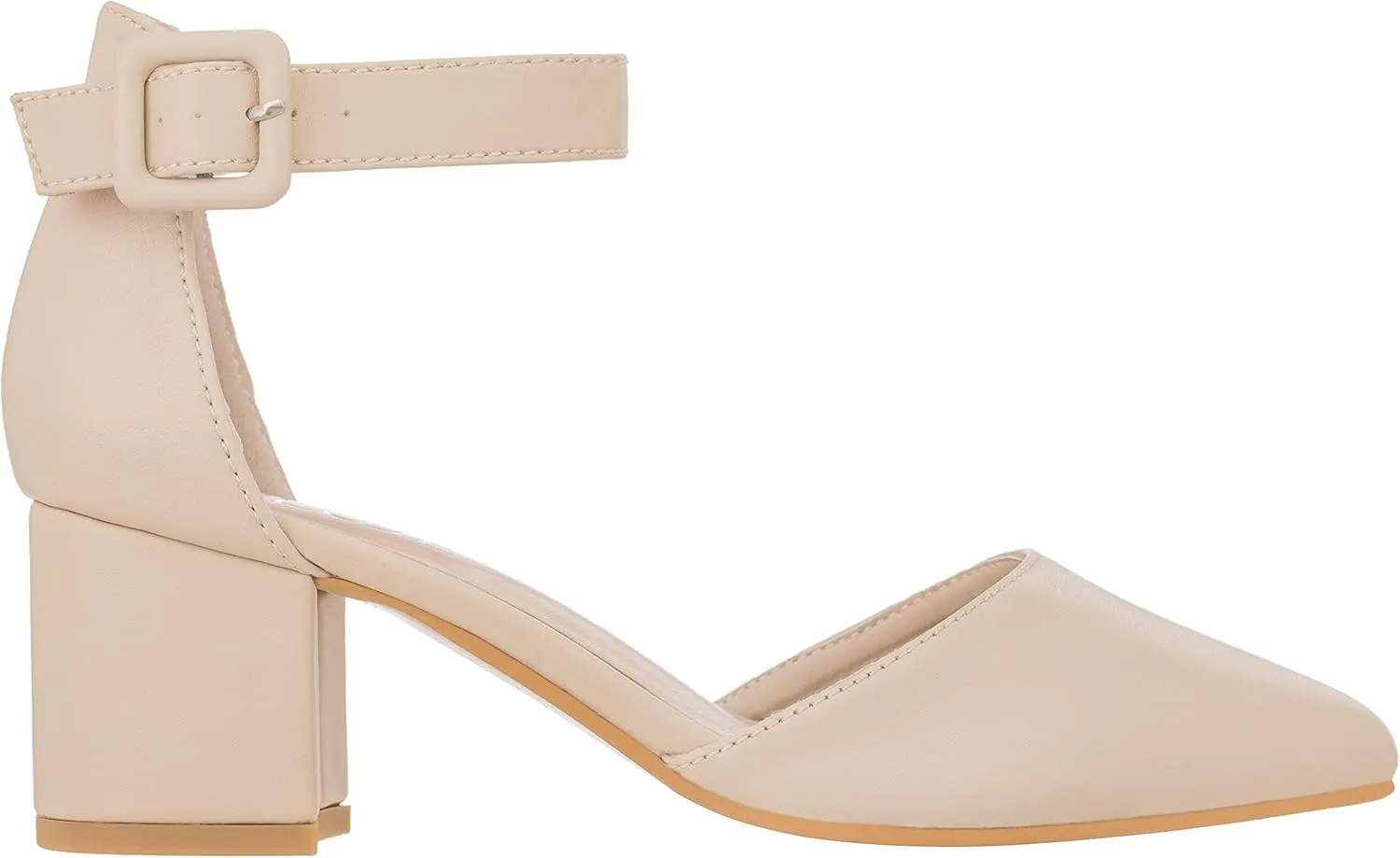 ILLUDE Women’s Heels Pointy Closed Toe Pump Ankle Strap Chunky Low Block Heels