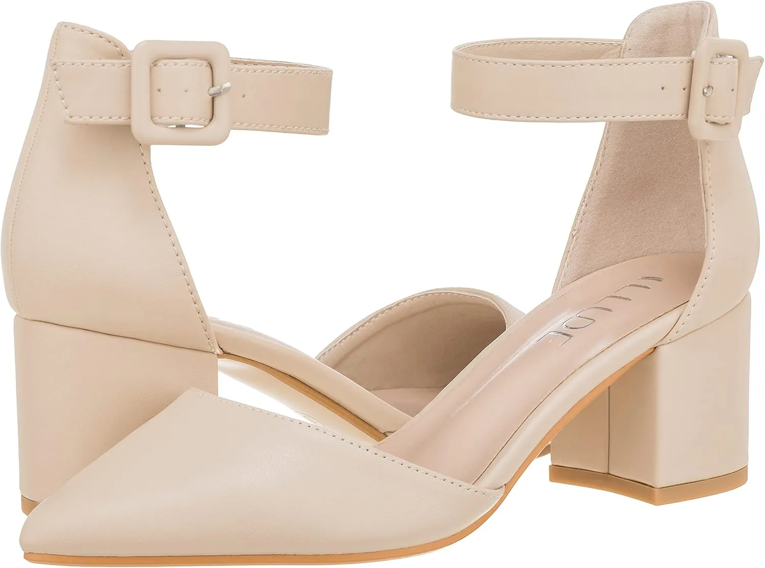 ILLUDE Women’s Heels Pointy Closed Toe Pump Ankle Strap Chunky Low Block Heels