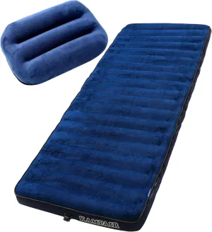 Inflatable Sleeping Pad with Camping Pillow – Extra-Thick 4.75 Inch Air Mattress with Soft Cotton Top, Machine Washable, Family Lightweight 4-Season Set for Camping & Traveling, Blue