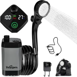 innhom Portable Shower for Camping, 6000mAh Rechargeable Camping Shower with LED Display, 2 Mode Electric Outdoor Camp Shower pump for Hiking, Travelling, Washing, Grey