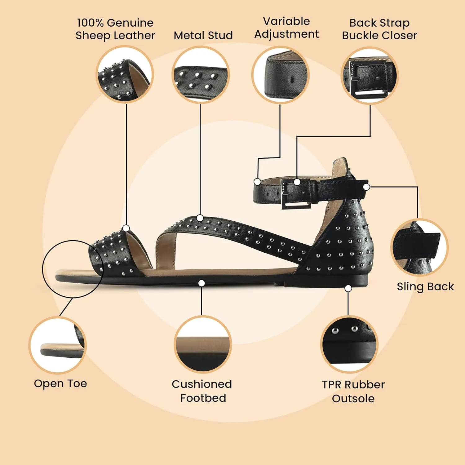 JATAREA Platform Women Sandal - Round Open-Toe Leather Summer Sandals for Women