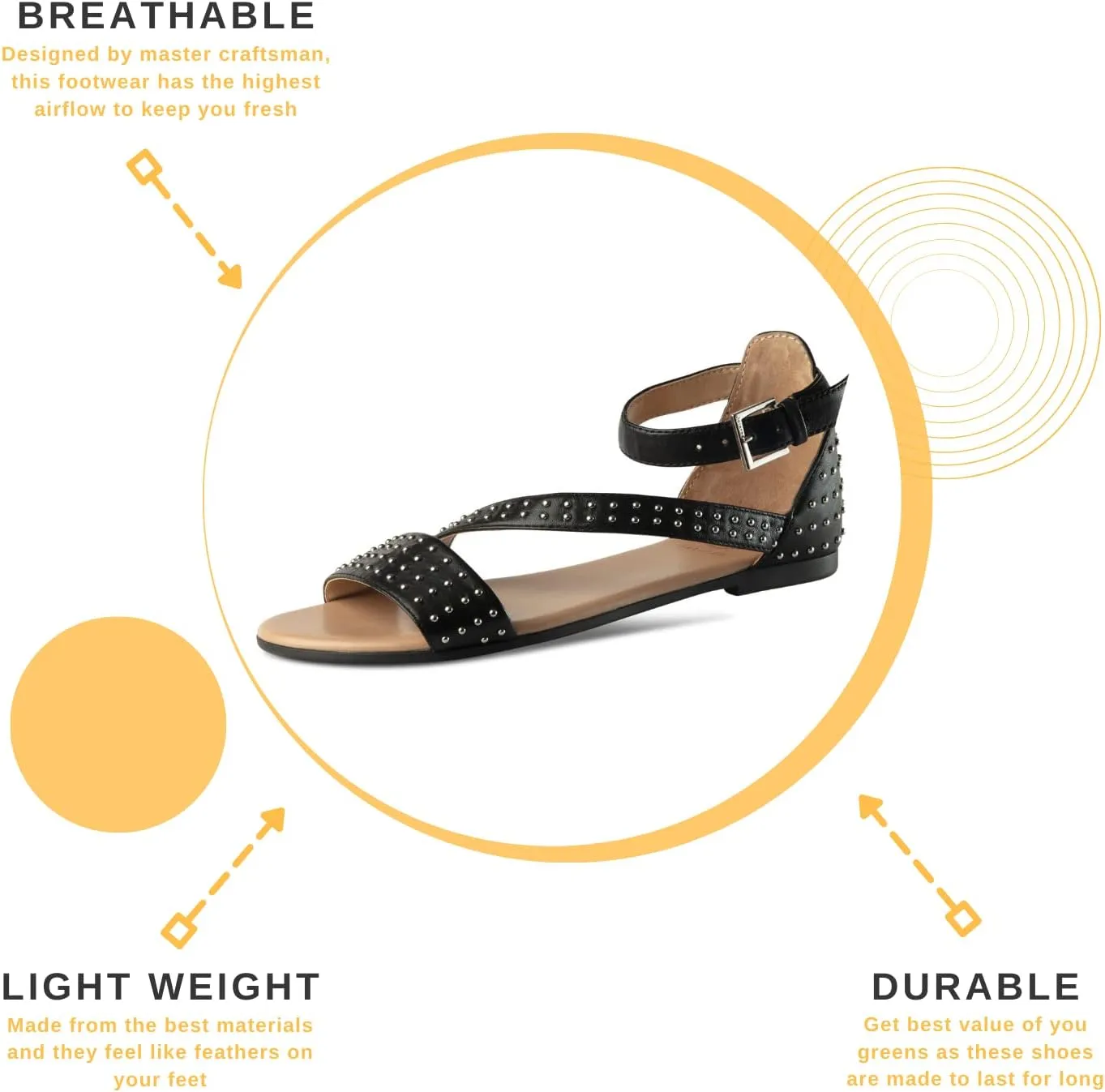 JATAREA Platform Women Sandal - Round Open-Toe Leather Summer Sandals for Women