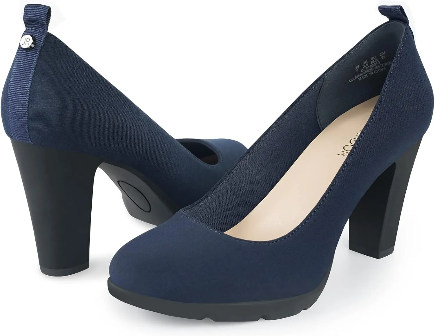 JENN ARDOR Women's Pumps Closed Round Toe Block High Heels 3 inch Leather Pump Shoes