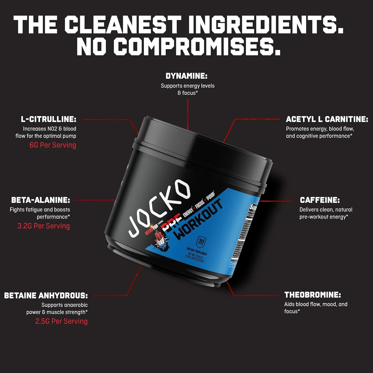 Jocko Fuel Pre Workout for Men & Women - High Stim Low Sugar Blend with Beta Alanine   L-Citrulline, Support Muscle Pump, Energy, & Recovery, 200mg of Caffeine Nitro Pop, 30 Servings 1.31lbs (594 G)