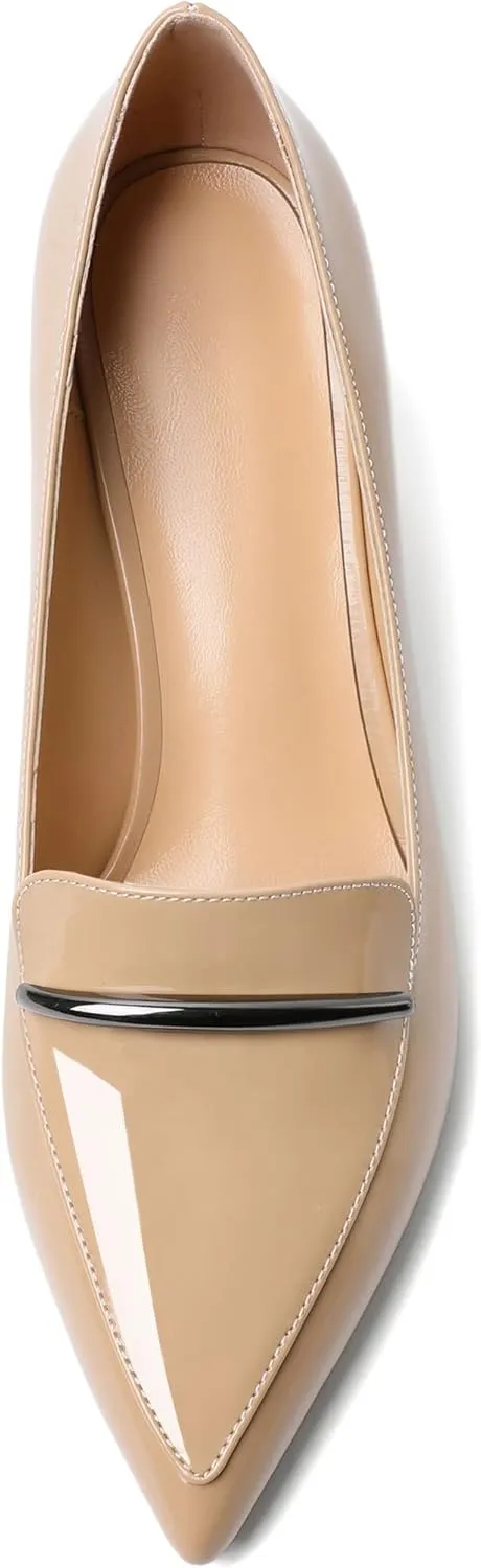 Joseywade Women's Block Heel Loafer Pumps with Trim Solid Patent Dress Shoes for Wedding Party Casual