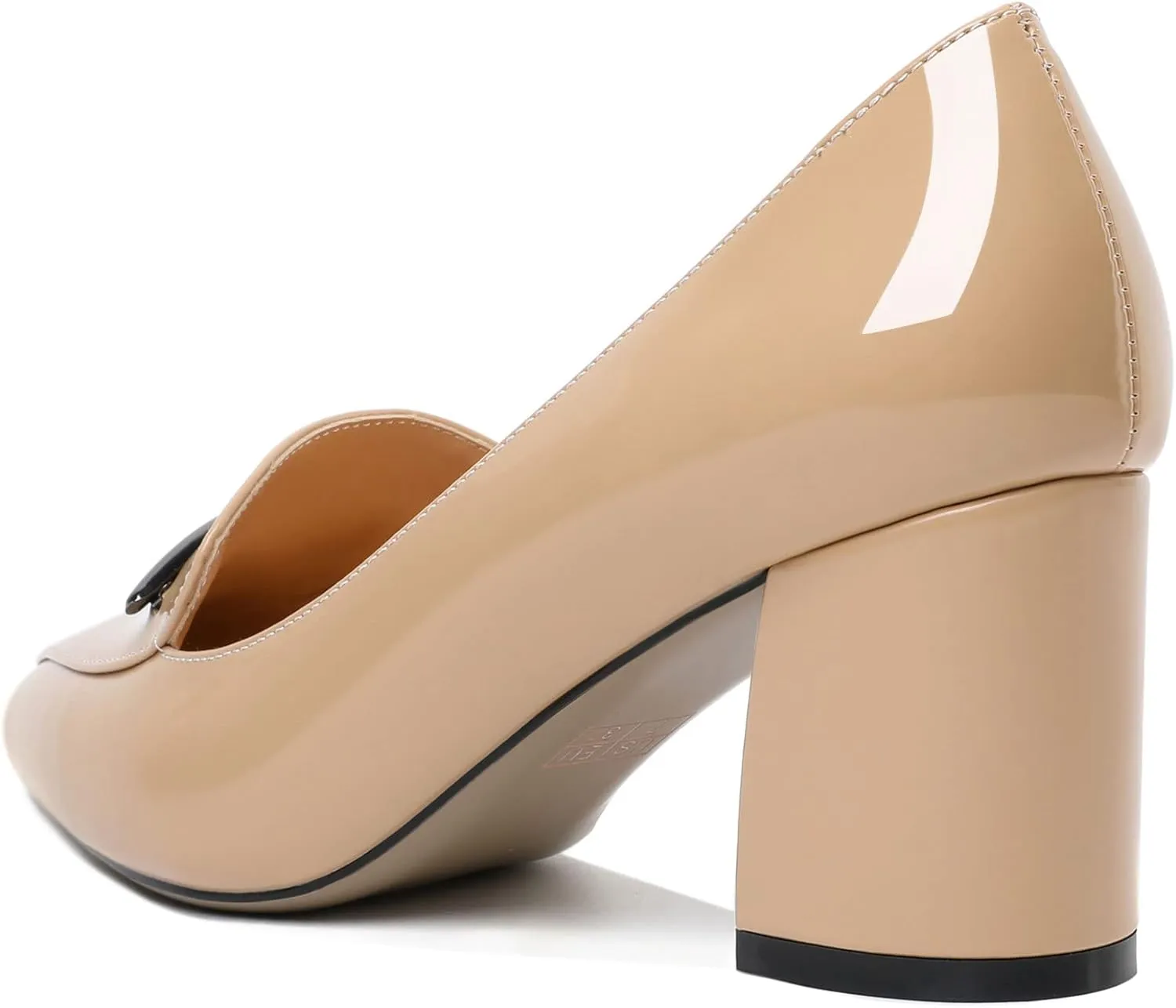 Joseywade Women's Block Heel Loafer Pumps with Trim Solid Patent Dress Shoes for Wedding Party Casual