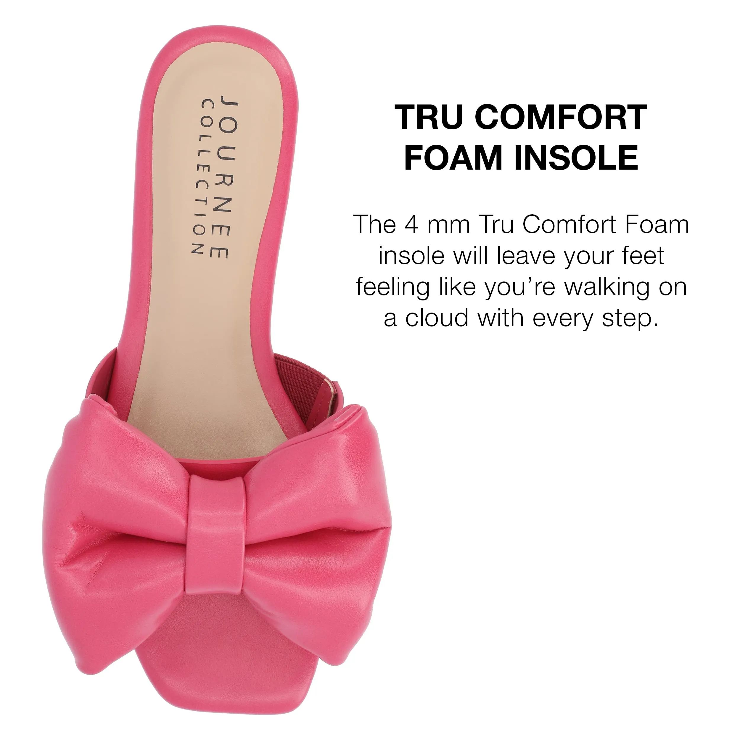 Journee Womens Bow Knot Flat Open Square Toe Dressy Sandal Fayre Tru Comfort Slip On Slide Shoes Pink 6.5 Medium WOMENS US