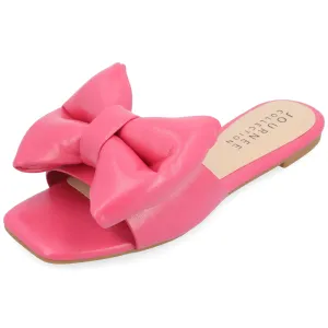 Journee Womens Bow Knot Flat Open Square Toe Dressy Sandal Fayre Tru Comfort Slip On Slide Shoes Pink 6.5 Medium WOMENS US