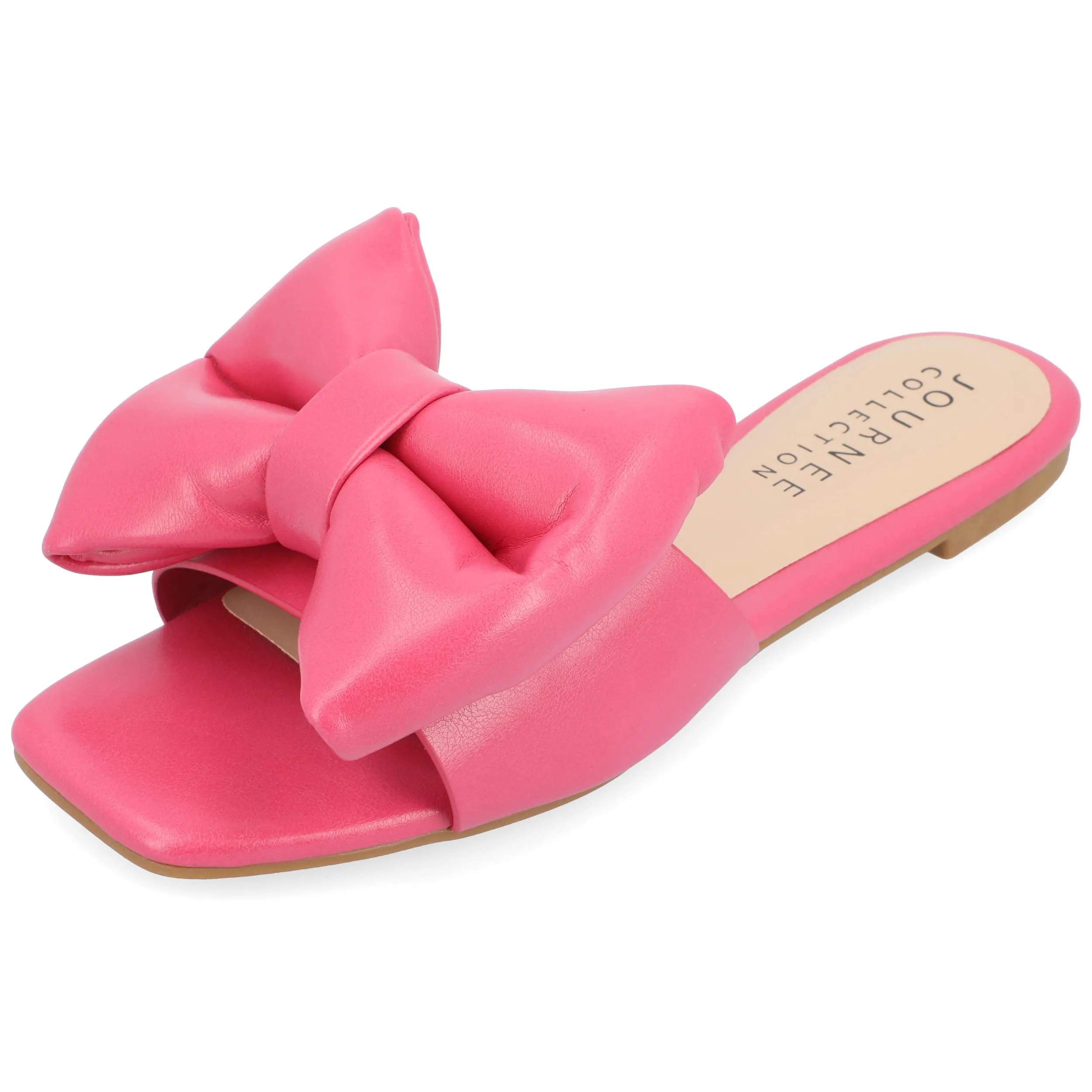 Journee Womens Bow Knot Flat Open Square Toe Dressy Sandal Fayre Tru Comfort Slip On Slide Shoes Pink 6.5 Medium WOMENS US