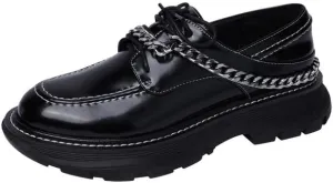 KAGAA Patent Leather Fashion Round Toe lace-up Women Shoes, Flat Heel with mid Heel 5 cm Handmade Chains Casual Loafer Shoes for Women wa115s
