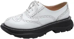 KAGAA Patent Leather Fashion Round Toe lace-up Women Shoes, Flat Heel with mid Heel 5 cm Handmade Chains Casual Loafer Shoes for Women wa115s