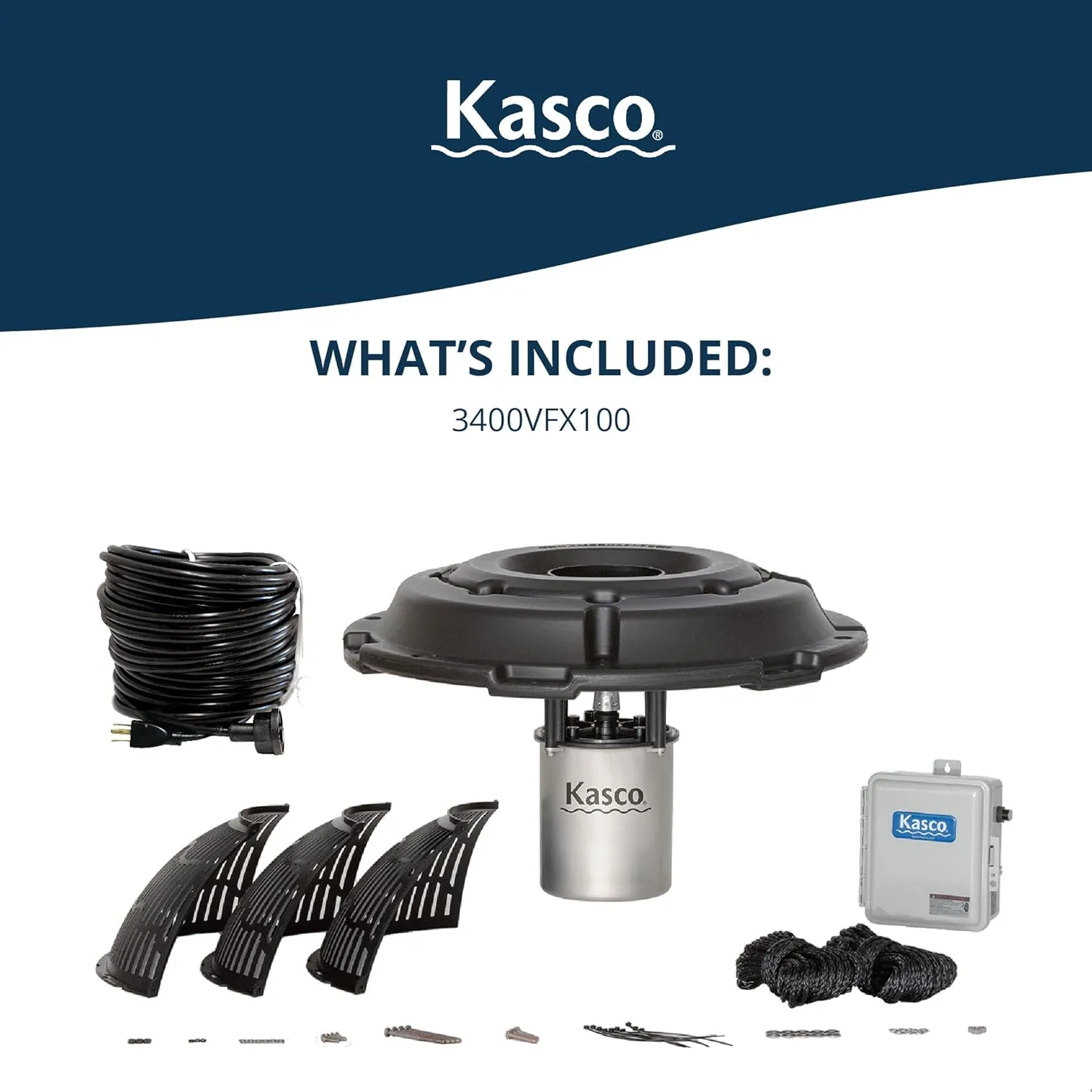 Kasco VFX Series Aerating Pond Fountain – 3/4 Horse Power 120V, Single Phase with 100 ft Electric Power Cord | Pond Aerator Pump for Ponds & Lakes | Efficient Pond Aeration Systems Black