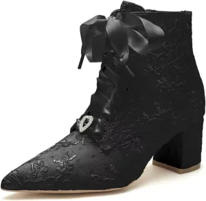 Lace Wedding Boots for Bride Block Heel Wedding Shoes Ankle Boots