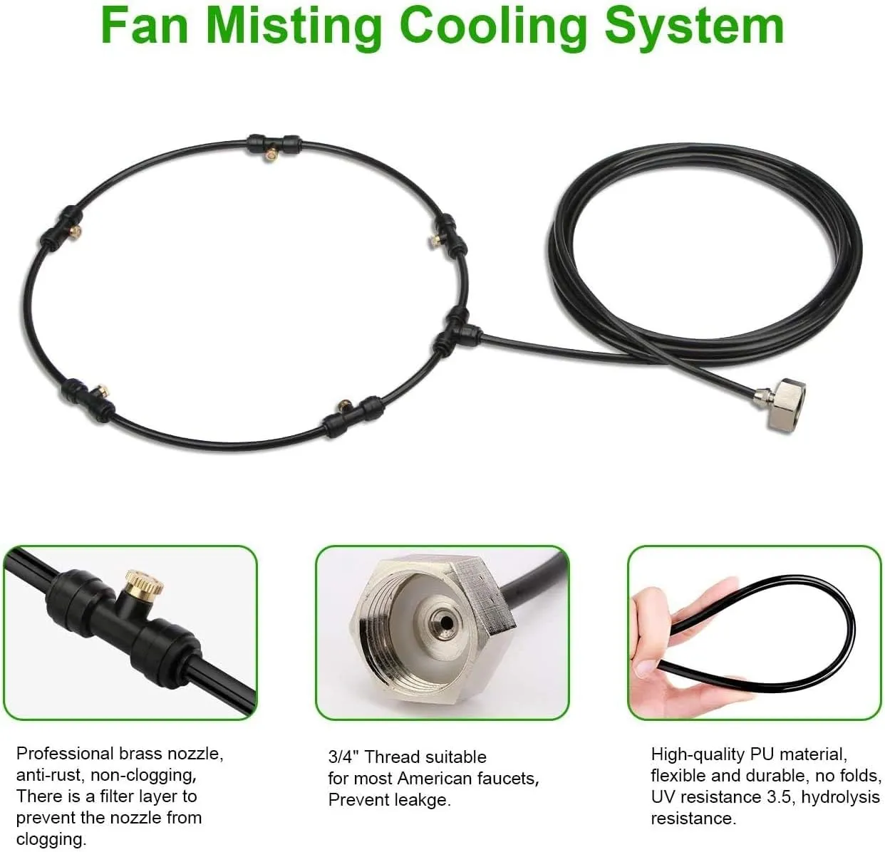 LANDGARDEN Outdoor Misting Fan Kit for a Cool Patio Breeze,Water Mister Spray for Cooling Outdoor,19.36FT (5.9M) Misting Line   5 Brass Mist Nozzles   a Brass Adapter(3/4) Fit to Any Outdoor Fan