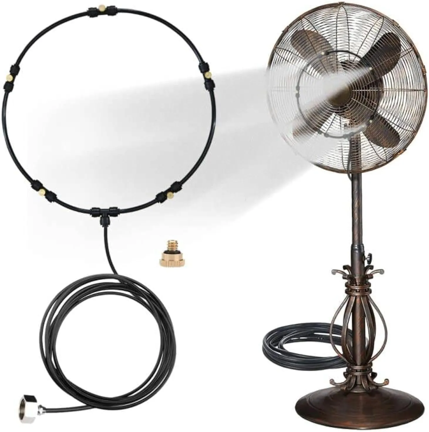 LANDGARDEN Outdoor Misting Fan Kit for a Cool Patio Breeze,Water Mister Spray for Cooling Outdoor,19.36FT (5.9M) Misting Line   5 Brass Mist Nozzles   a Brass Adapter(3/4) Fit to Any Outdoor Fan