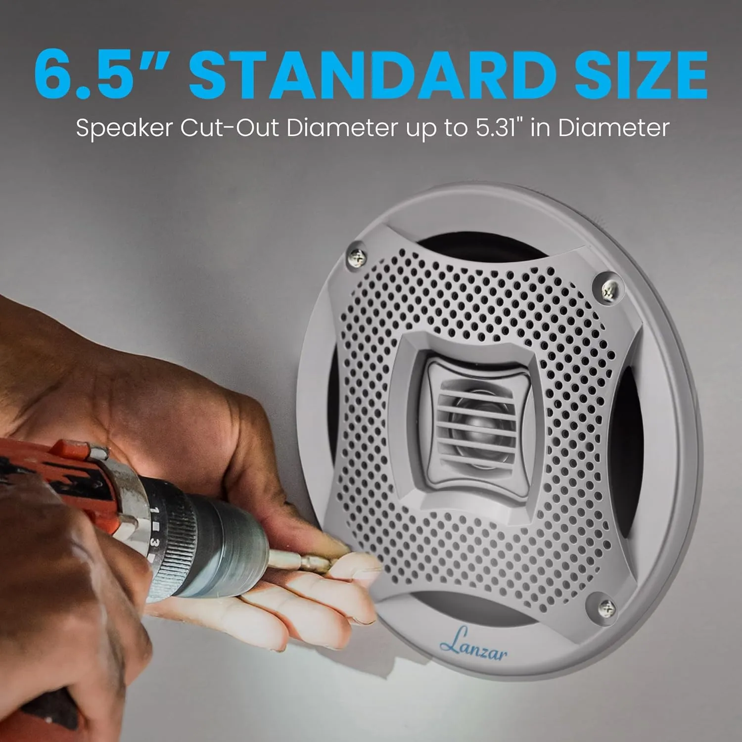 Lanzar 6.5 Inch Marine Speakers - 2 Way Water Resistant Audio Stereo Sound System with 400 Watt Power, Attachable Grills and Resin Treatment for Indoor and Outdoor Use - 1 Pair - AQ6CXS (Silver)