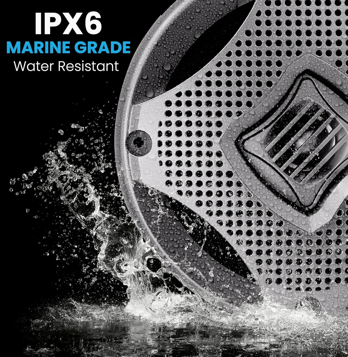 Lanzar 6.5 Inch Marine Speakers - 2 Way Water Resistant Audio Stereo Sound System with 400 Watt Power, Attachable Grills and Resin Treatment for Indoor and Outdoor Use - 1 Pair - AQ6CXS (Silver)