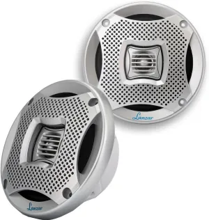 Lanzar 6.5 Inch Marine Speakers - 2 Way Water Resistant Audio Stereo Sound System with 400 Watt Power, Attachable Grills and Resin Treatment for Indoor and Outdoor Use - 1 Pair - AQ6CXS (Silver)