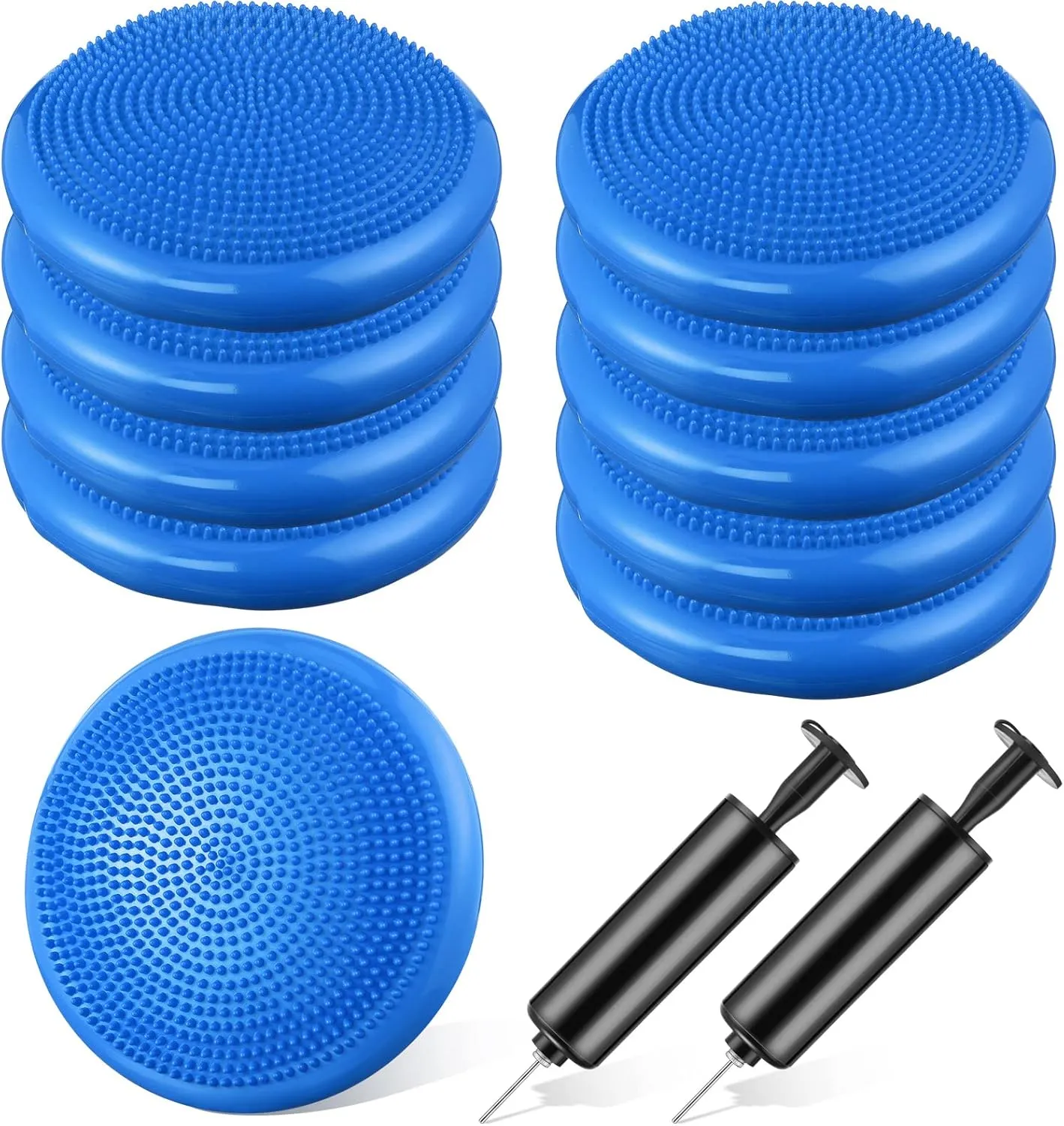 Leitee 10 Pcs Inflated Wobble Cushion Balance Disc Wiggle Seat with Needle Pump Sensory Balance Cushion for Exercise Fitness Yoga Strengthen Core Stability Physical Therapy Home