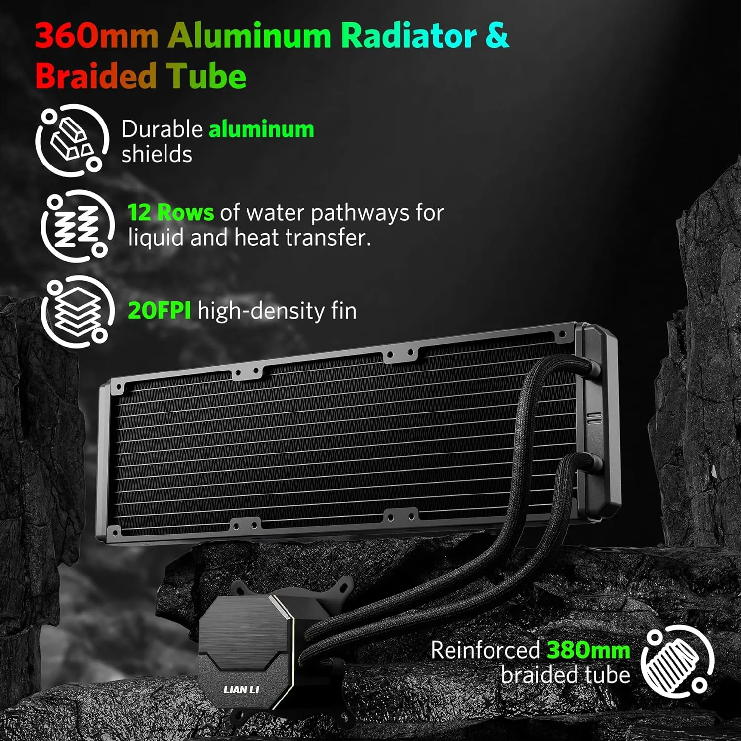 LIAN LI ALC360 AIO Cooler 360mm Radiator Liquid CPU Cooler RGB All-in-One Water Cooling System, 3x120mm PWM Fans, LGA1700 Bracket, AMD AM5/AM4 Intel LGA1200/115X Compatible (Black)