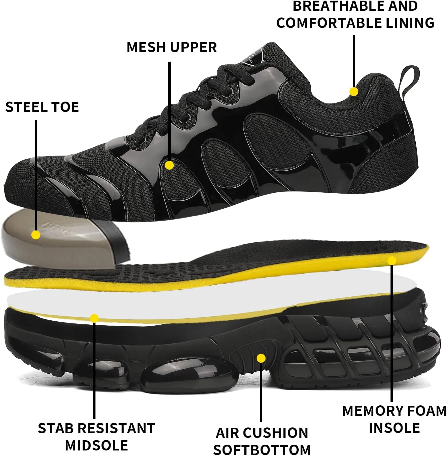LIANGGO Steel Toe Shoes for Men Women Composite Toe Comfortable Work Safety Lightweight Indestructible Slip Resistant Walking Sneaker Zapatos De Trabajo para Hombres Mujer