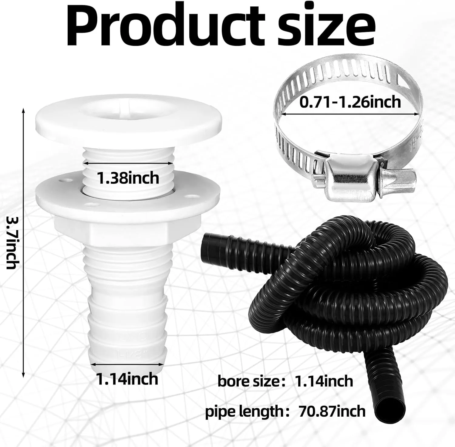 Lounsweer 5 Pcs Bilge Pump Plumbing Kit Includes Submersible 1500GPH 12V Boat Bilge Water Pump Low Noise PVC Bilge Pump Hose 2 Hose Clamps Thru Hull Fitting Switch Pump Installation Kit, 1-1/8 Inch