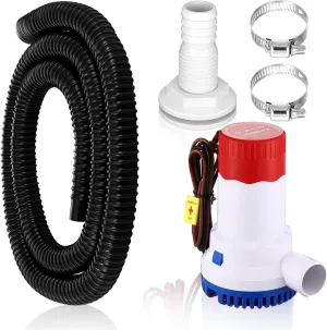 Lounsweer 5 Pcs Bilge Pump Plumbing Kit Includes Submersible 1500GPH 12V Boat Bilge Water Pump Low Noise PVC Bilge Pump Hose 2 Hose Clamps Thru Hull Fitting Switch Pump Installation Kit, 1-1/8 Inch
