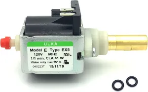 MacMaxe ULKA Model E Type EX5 – Solenoid Vibratory Water Pump with with Two Seal OR 2025 – 1/1 min ON/OFF, 120V 60Hz 41W, Brass Shaft – Replacement for Rancilio Silvia Espresso Machine