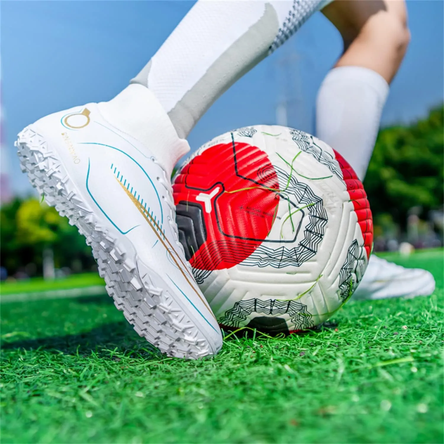 MDPCX Athletic Sports Football Shoes Men's Outdoor Football Shoes Track and Field Lawn World Team Running Sports Shoes Lightweight Breathable Non-Slip Shock-Absorbing Long Spikes Short Spikes