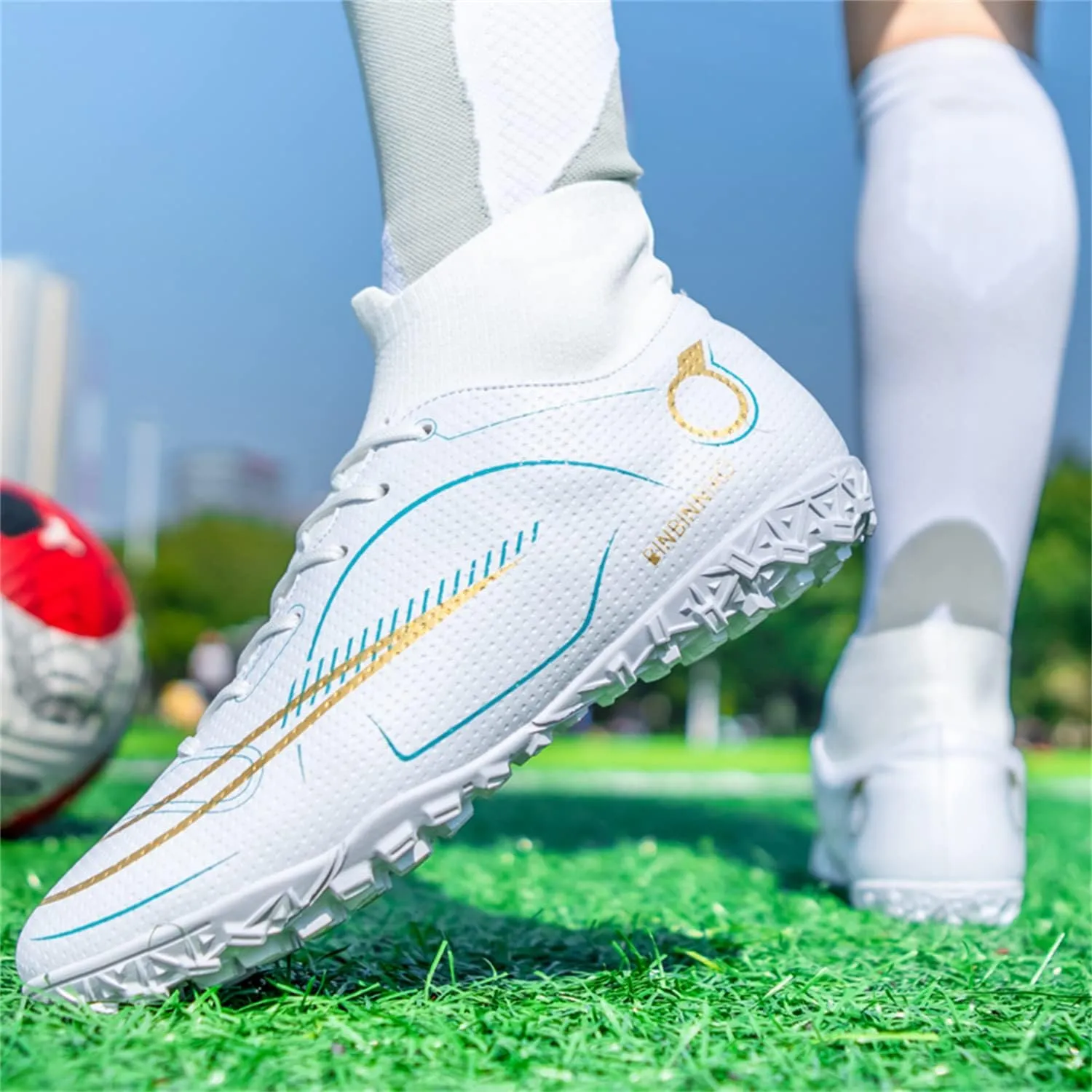 MDPCX Athletic Sports Football Shoes Men's Outdoor Football Shoes Track and Field Lawn World Team Running Sports Shoes Lightweight Breathable Non-Slip Shock-Absorbing Long Spikes Short Spikes