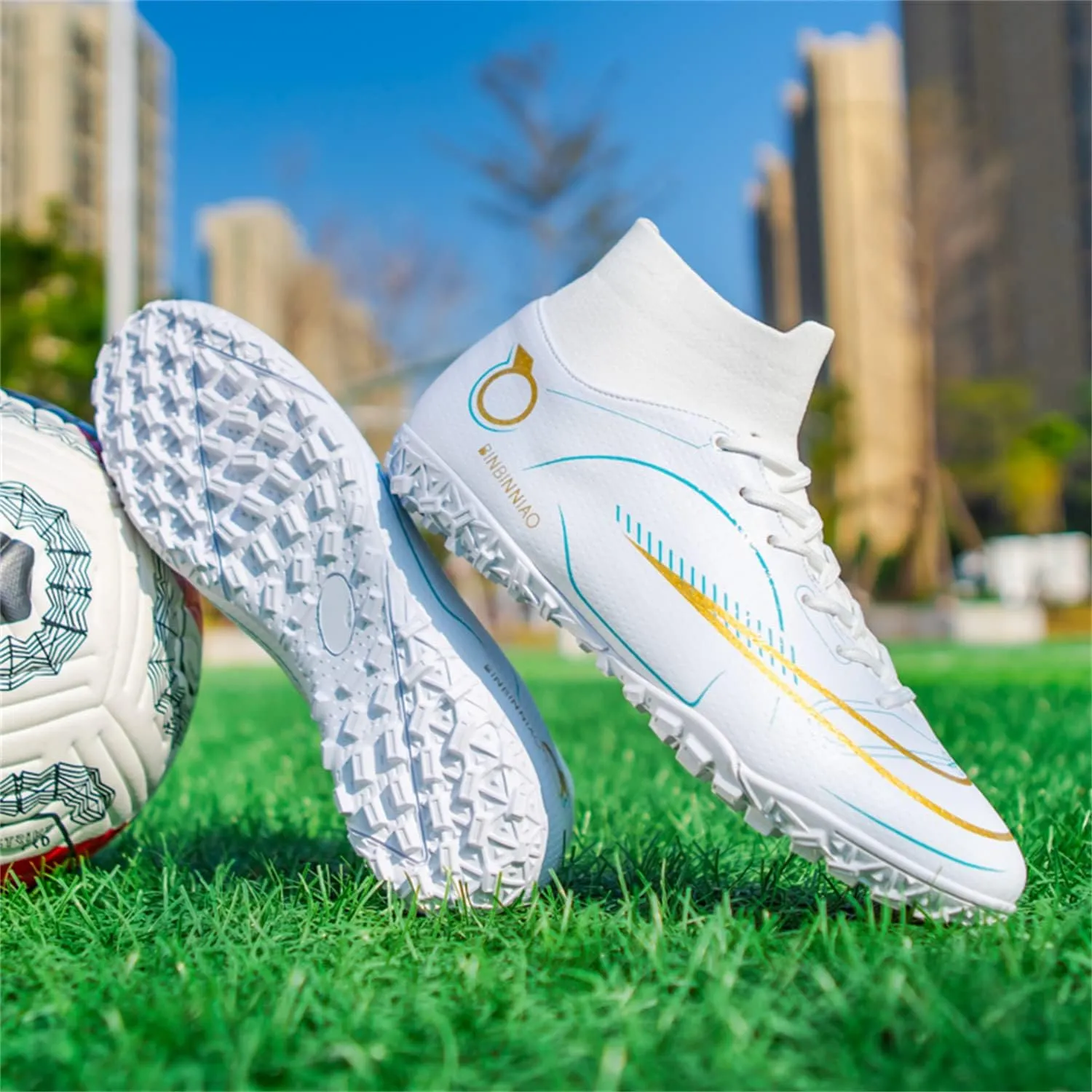 MDPCX Athletic Sports Football Shoes Men's Outdoor Football Shoes Track and Field Lawn World Team Running Sports Shoes Lightweight Breathable Non-Slip Shock-Absorbing Long Spikes Short Spikes