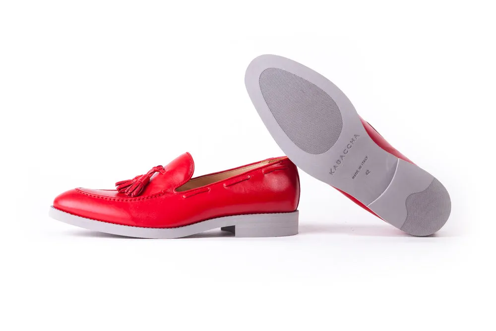 Men's Red Rosso Tassel Loafer with Grey Sole (EX-155)