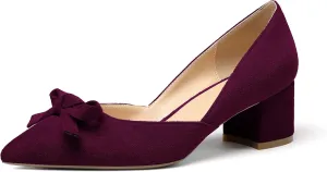 Mettesally Women’s Block Heel Pumps with Bow Knot Pointed Toe D’Orsay Chunky Heel Dress Party Shoes