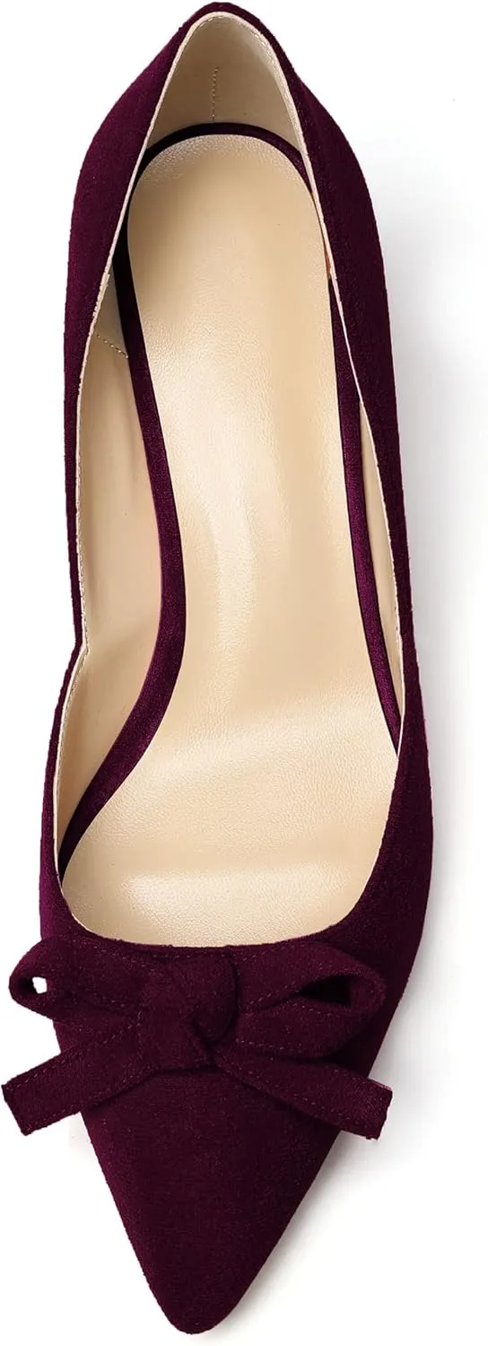 Mettesally Women’s Block Heel Pumps with Bow Knot Pointed Toe D’Orsay Chunky Heel Dress Party Shoes
