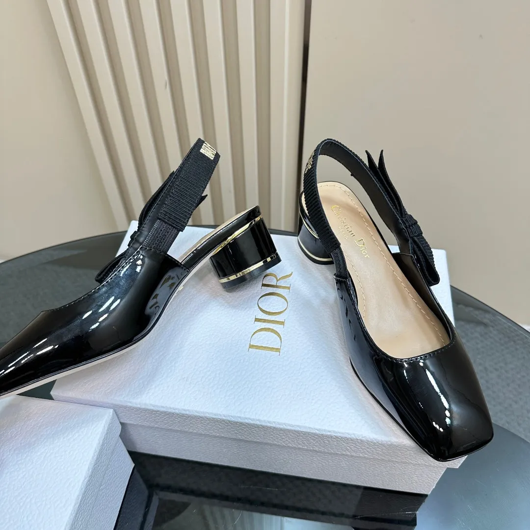 Miss Dior Paris Slingback Pump In Black Glossy Cowhide 998868