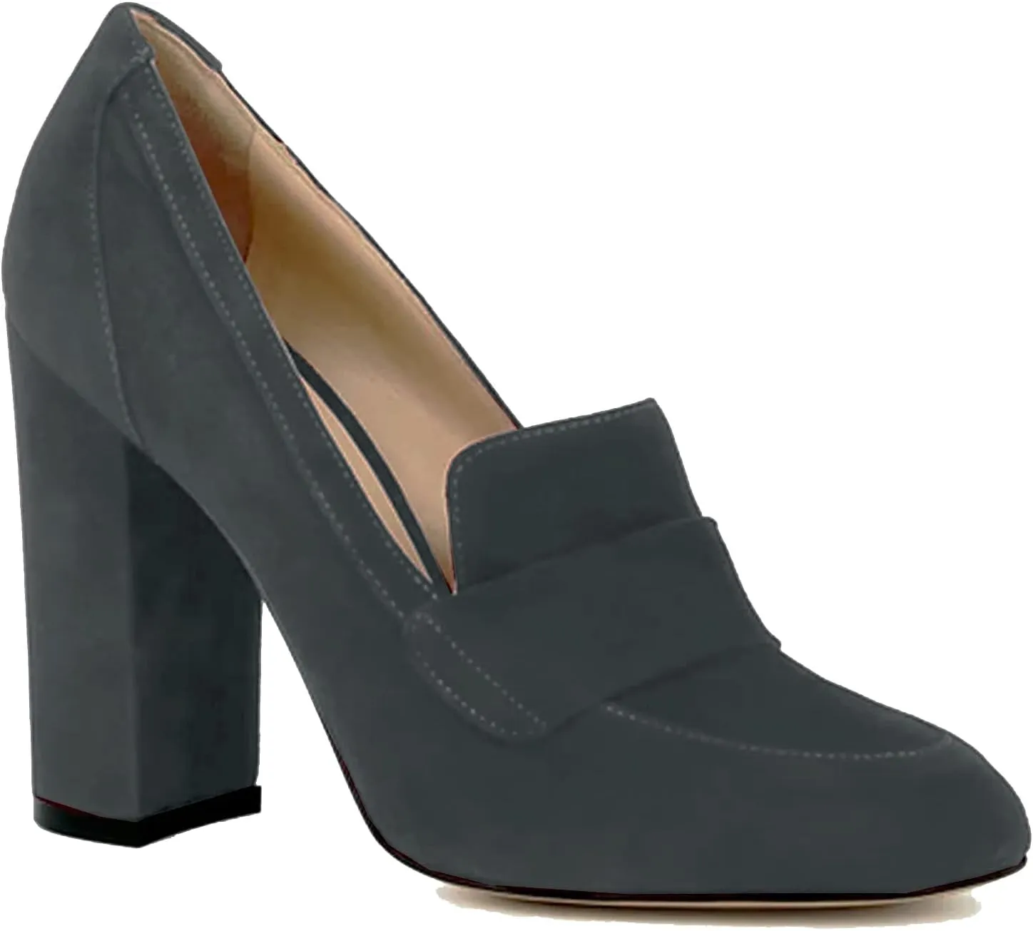 MOOMMO Women Chunky Block Heel Pumps Round Closed Toe Slip On Oxford Loafers Shoes High Heels Snakeskin Work Pump Suede Loafer for Office Ladies Classic Formal Business Professional 4-13 M US