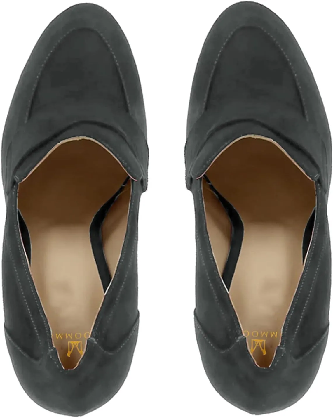 MOOMMO Women Chunky Block Heel Pumps Round Closed Toe Slip On Oxford Loafers Shoes High Heels Snakeskin Work Pump Suede Loafer for Office Ladies Classic Formal Business Professional 4-13 M US