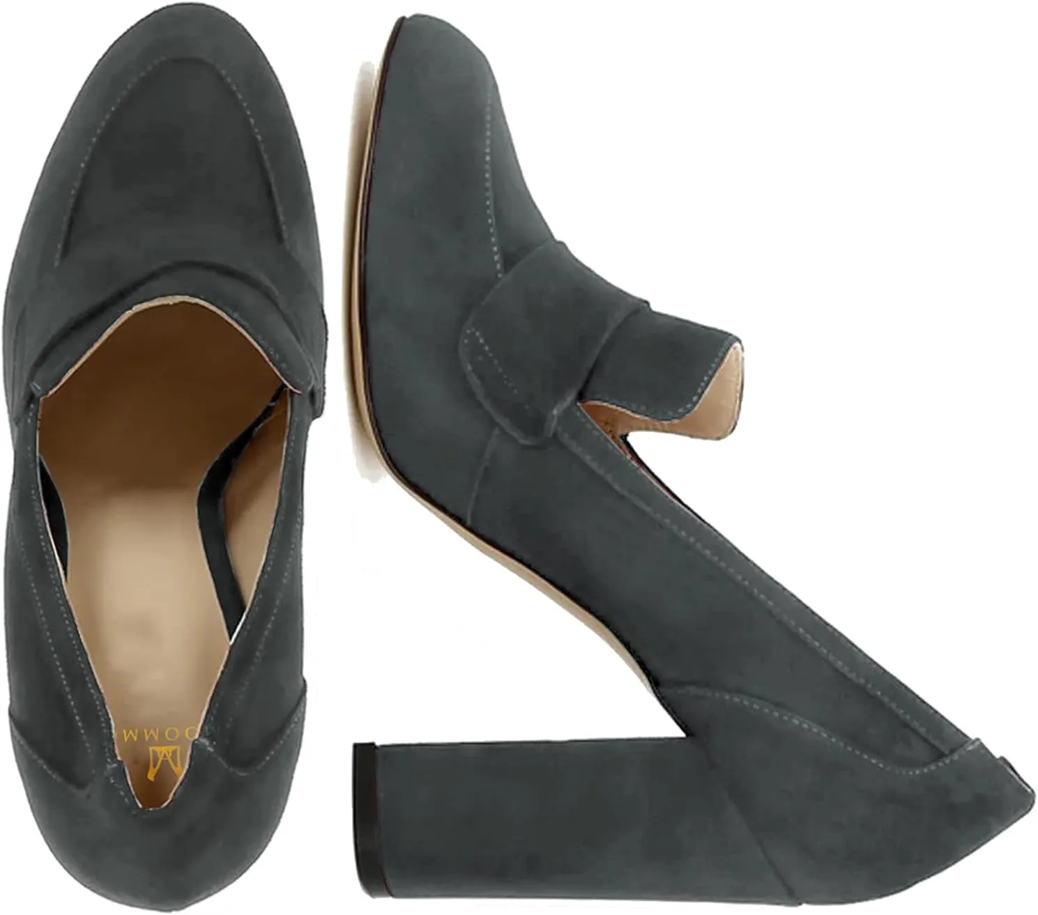 MOOMMO Women Chunky Block Heel Pumps Round Closed Toe Slip On Oxford Loafers Shoes High Heels Snakeskin Work Pump Suede Loafer for Office Ladies Classic Formal Business Professional 4-13 M US