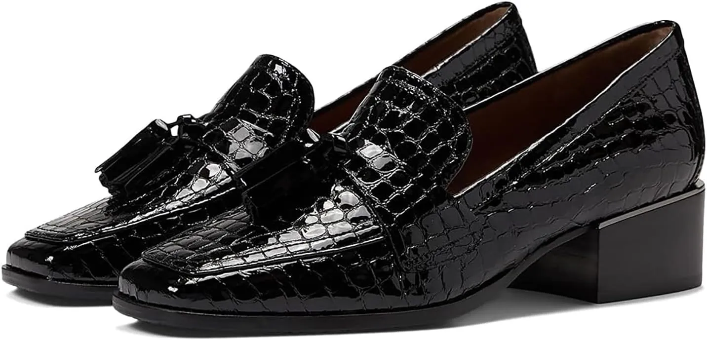 MOOMMO Women Chunky Block High Heel Pumps Square Toe Slip On Loafer Pumps Classic 3 inch High Thick Heel Penny Loafers Oxford Dress Shoes Office Ladies Business Formal Basic 4-11 M US